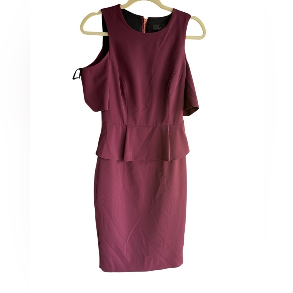 TED BAKER London Deep Purple Cold Shoulder Peplum Pencil Dress NEW $295  4